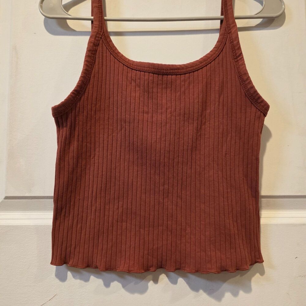 Old Navy Ribbed Cropped Tank Top Rust Brown Lettuce Hem Women's Medium